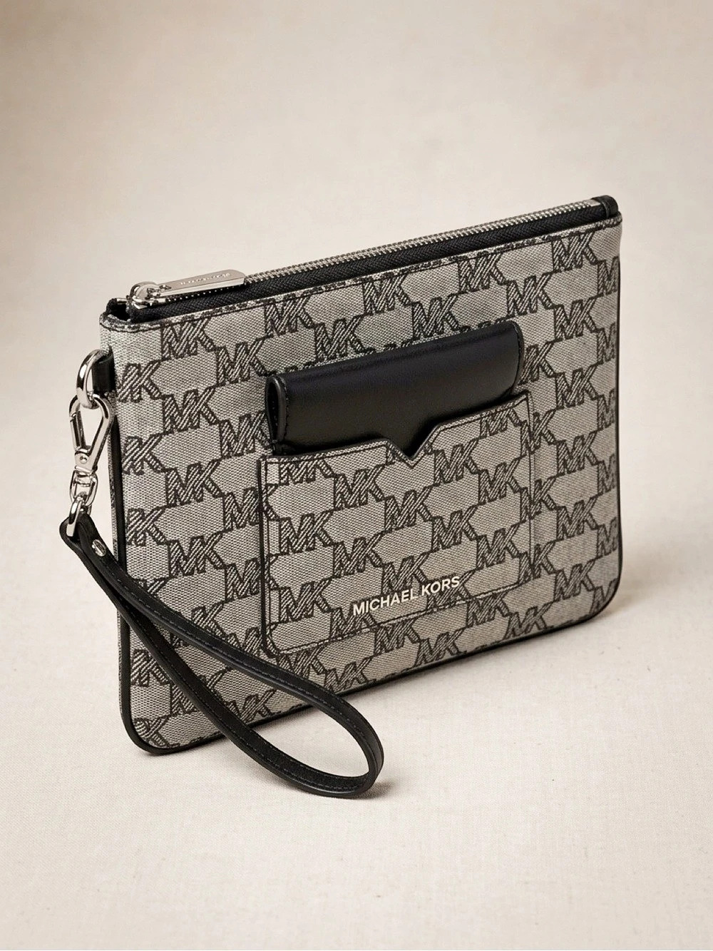 Michael Kors Signature Logo Wristlet Clutch + Matching Wallet NEW